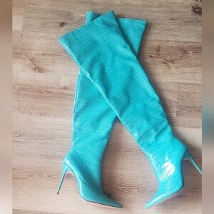 PUBLIC DESIRE Turqoise Crocodile Thigh High Boots Sz 7